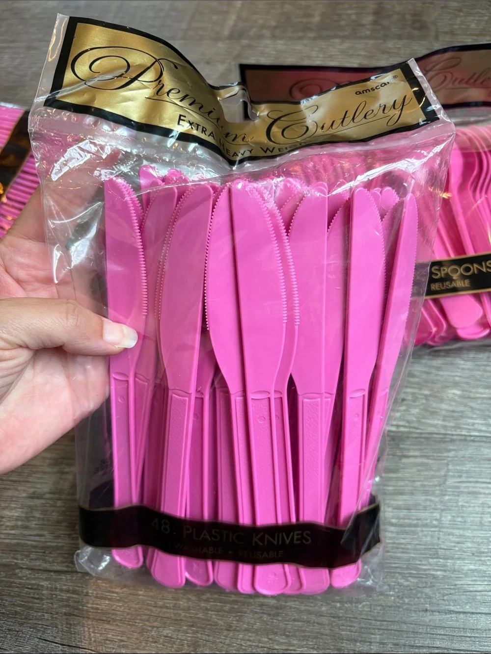 Amscan Premium Cutlery Pink Plastic Forks Knives & Spoons Set 144 Pc.